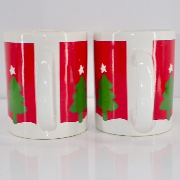 intage Christmas Coffee Mugs Collectibles Red Christmas with Green Trees Sanyei - Picture 5 of 7